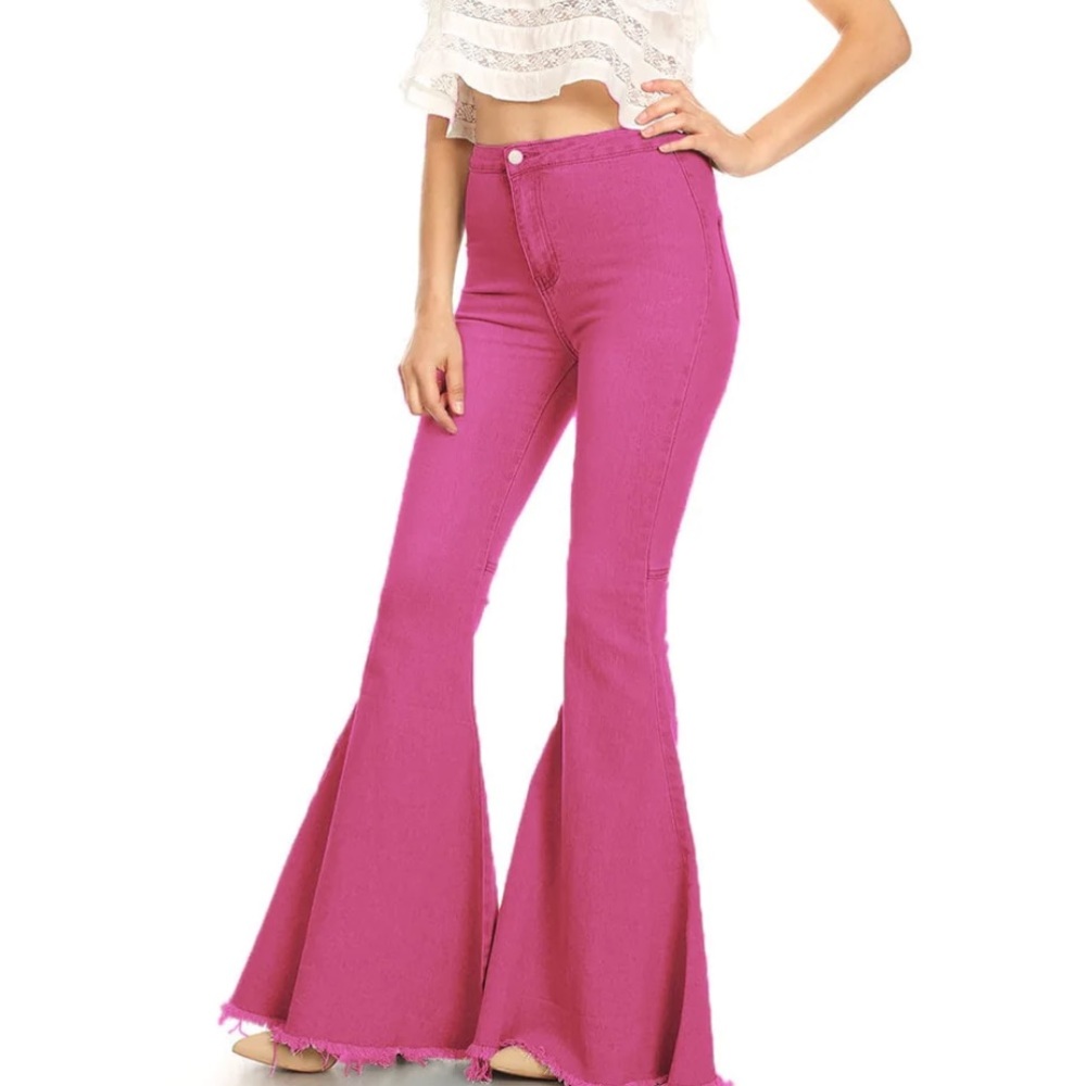 COPY - Anna Kaci Bell Bottom High Waist Denim Jeans in Rose